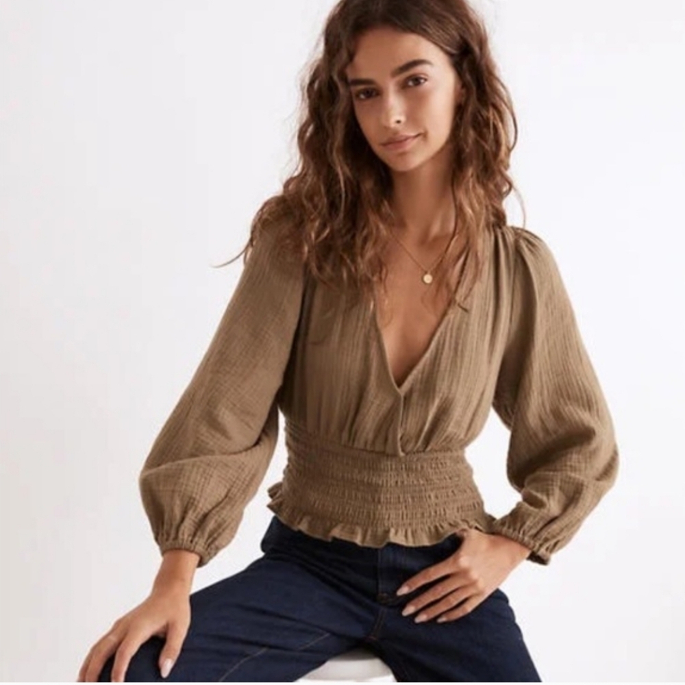 NWT Madewell Lightspun Julianne Smocked-Waist Top - Black - S - Picture 3 of 5